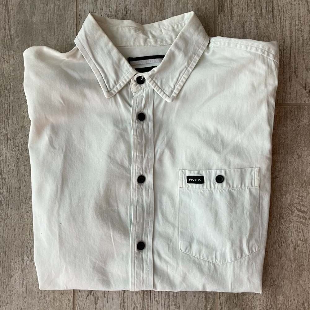 RVCA Collared Button Down Short Sleeve Shirt White Slim Fit - Size S